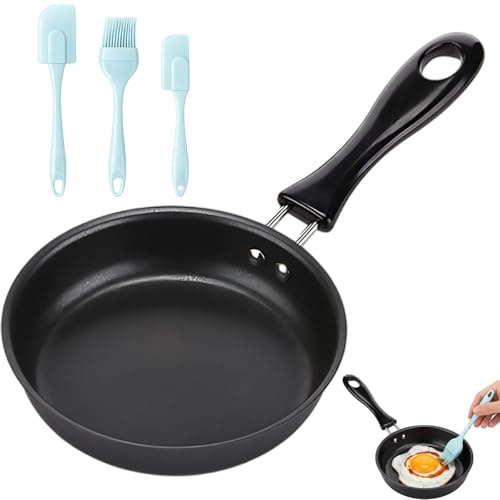 PjuQow 4-teiliges Set Mini-Eierpfanne,12,5 Cm Bratpfanne, Kleine Pfanne Induktion Und Zubehör, Spiegeleipfanne, Antihaftbeschichtet, Hitzebeständig, Tragbar, Ideal Für Eier, Pfannkuchen Und Mehr