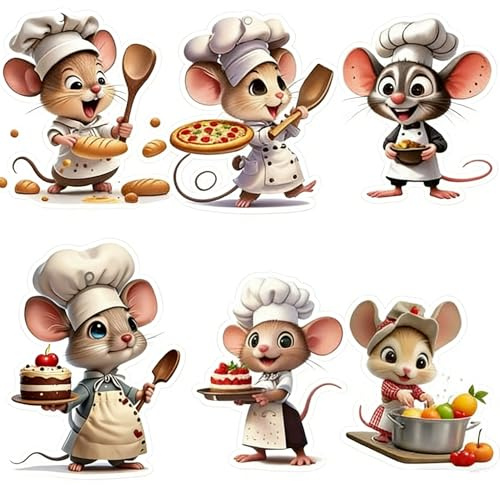 Vinilos Decorativos de Cocina - 6 Pegatinas de Pared Autoadhesivas con Diseño de Lindo Ratón Chef, Adhesivos Decorativos para Pared en Cocina, Sala o Comedor (color-2)