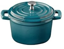 APS 88332 Mini-Topf mit Deckel 5 STARS - Gusseisen emailliert, 0,35 Liter, türkis, induktionsgeeignet