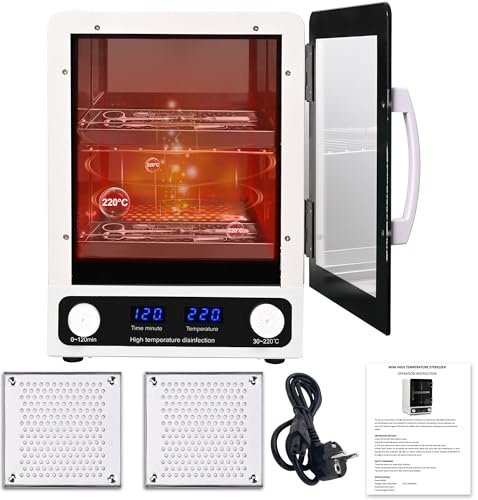 JOJOCOSMO 12 Liter Hochdruck-Sterilisator, 600W Heißluft-Sterilisator, Trockenhitze-Sterilisator mit Temperaturanzeige für Pediküre-Studios, Nagelstudios, Kosmetik und Tattoos,Mit LED-Anzeige