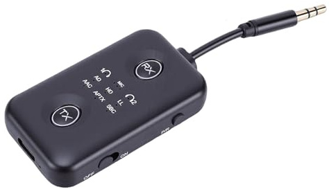 Xiuganpo Receptor Transmisor Bluetooth, Adaptador de Transmisor de Audio Inalámbrico con Conector Giratorio de Latencia Ultrabaja 5.4, Adaptador de Audio para Avión con Carga USB Tipo C para Viajes