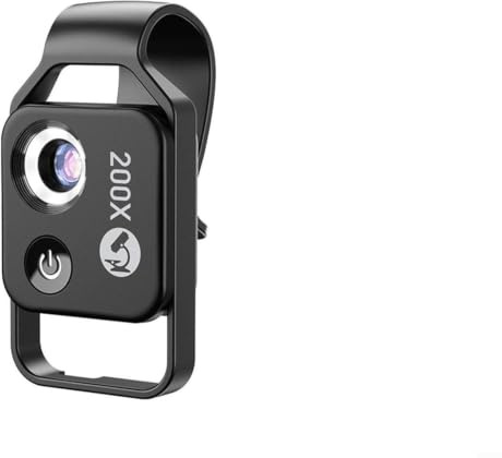 200X Handy-Mikroskop HD CPL Objektiv Tragbare Lupe für Münzstempel Inspektion für Android für iPhone USB-C Wiederaufladbares Licht (Schwarz)