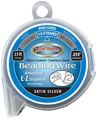 Bead Buddy 19 Strand Beading Wire, Satin Silver 25ft 0.18