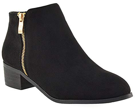 Womens Ladies Low Heel Block Cowboy Style Ladies Gold Zip Western Ankle Boots Size 3-8