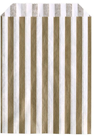 The Paper Bag Company Candy Stripe Paper Bags, 5 x 7 Inches - Gold, Pack of 100