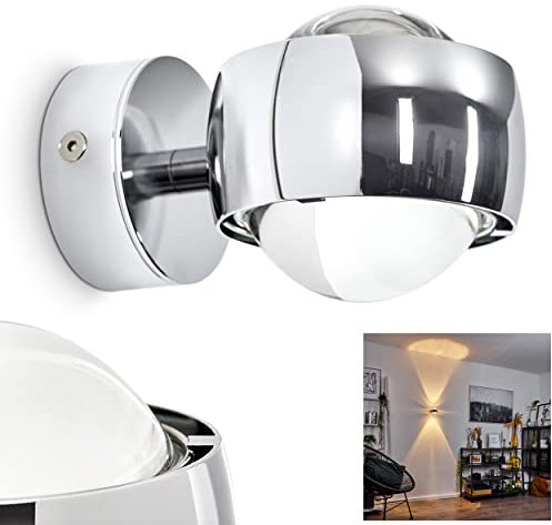 HOFSTEIN Applique Sapri semi-circulaire, lustre d'ambiance en métal chromé avec lentilles en verre, lumière indirecte sous forme de deux cônes lumineux, ampoule(s) non incluse(s)