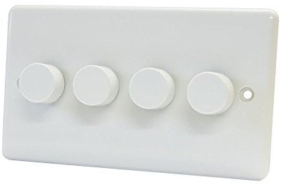 10A Light Dimmer Switch 4 Gang 2 Way - Push On Off 400W - Plastic White