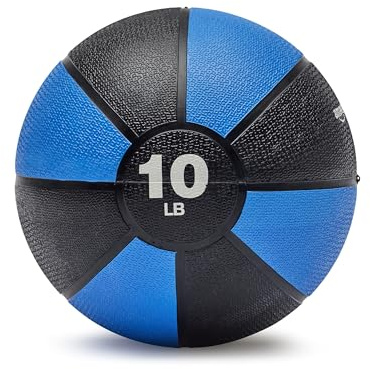 Amazon Basics Weighted Medicine Ball for Core Strength, Strength Training, Full-Body Workouts and Balance Exercises, 10 Pounds, Blue/Black, 9.3 inches
