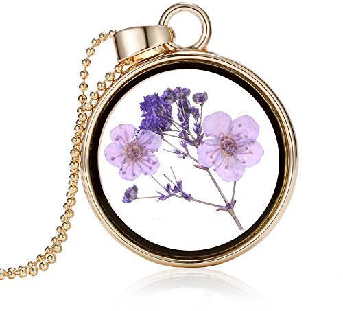 Feilok Damen Trocken Blumen Wünsche Flasche Anhänger Halskette Legierung Länge Kette für Frau (Blumen-P)