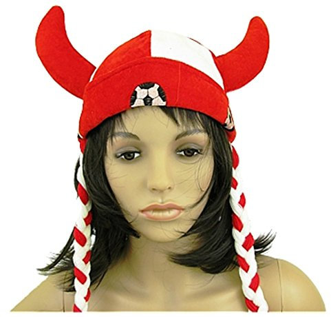 Partyklar Vikingermütze mit Zöpfe rot/weiß