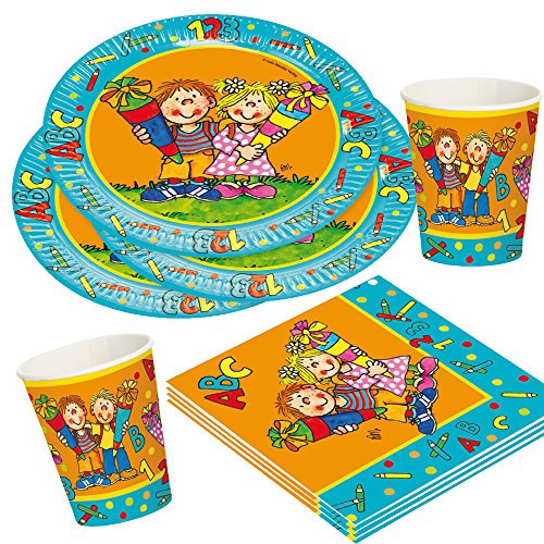 Lutz Mauder 36-teiliges Party-Set Schulanfang Einschulung Teller Becher Servietten für 8 Kinder/Personen