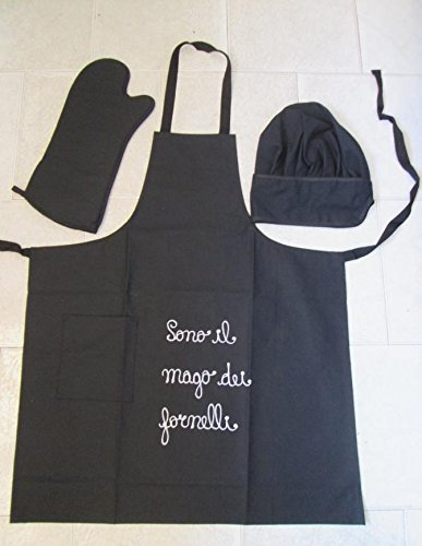 Trama Toscana Tablier Homme + Gant + Bonnet Kit Barbecue 3 pièces Barbecue Personnalisable Nero3