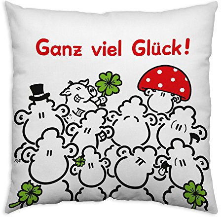 Sheepworld 44294 Baumwoll-Kissen mit Motiv Ganz viel Glück, Geschenk-Kissen, 40 cm x 40 cm