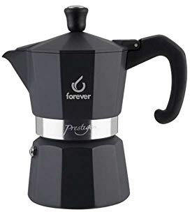 FOREVER Caffetiera moka alluminio 3 tazze, Miss Moka Prestige Noblesse, caffetiera alla casa, caffetiera portatile da viaggio, tazze da espresso o moka, inclusa guarnizione in silicone