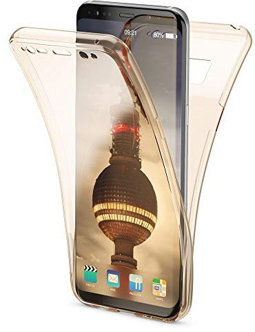 NALIA 360 Grad Hülle kompatibel mit Samsung Galaxy S8, Full Cover Rundum Doppel-Schutz Handyhülle, Dünnes Ganzkörper Silikon Case, Transparente Schutzhülle Vorne & Hinten Schale, Farbe:Gold
