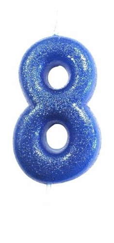 Anniversary House Colourful Blue Glitter Number 8 Cake Candle for Birthday and Anniversary Decorations - Elegant Birthday Candle for Cake - Stylish Silver Number Candle Topper 7 cm