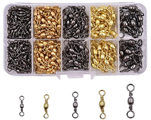 300pcs/Box Größe 2 4 6 8 10 Rolling Barrel Wirbel mit Solide Ring Schwarz & Gold Fishing Swivels (300pcs Barrel Wirbel Set)