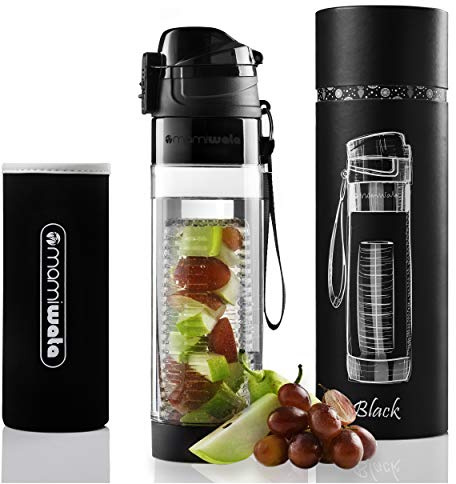 MAMI WATA Fruit Infuser Water Bottle – Unique Stylish Design – Includes Fruit Infused Water recipes eBook & Insulating sleeve – Bottom water Infusion for Enhanced Flavor – Beautiful Gift Box