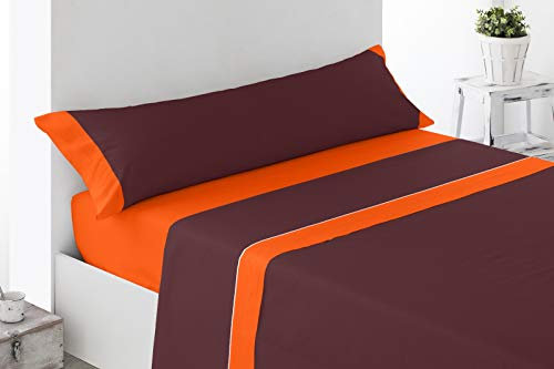 - Nice Colors - Juego Sábanas 3 Piezas 100% Poliester Fabricado España (Naranja, 150_x_200_cm)