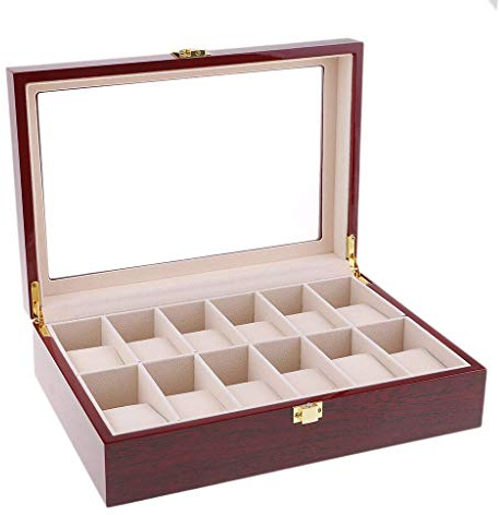 Tubayia Holz 12 Slots Uhrenbox Uhrenschatulle Uhren Display Aufbewahrung Box Vitrine für Herren Geschenk