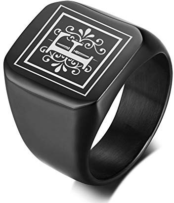 VNOX Männer Monogramm Name Ring Siegelring College Ring Initialen Ring Männer Initial Band Mens Kreis Brief Ring,Geschenk für ihn