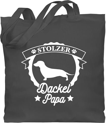 Baumwolltasche - Geschenk für Hundebesitzer - Stolzer Dackel Papa - Unisize - Dunkelgrau - tasche hund hundefan dachshund stofftasche dog lover bag hundefans dackelmotiv tragetasche