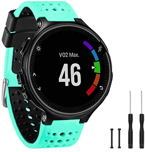 TopPerfekt Bande Compatible avec Garmin Forerunner 235, Bracelet de Remplacement en Silicone Souple pour 220/230/235/620/630/735XT/235 Lite Montre Intelligente pour Femmes Hommes (Vert Menthe/Noir)