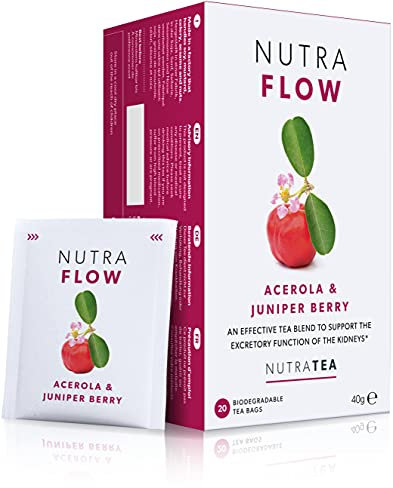 Nutra Tea NUTRAFLOW, Nieren und Blasentee zur Unterstützung bei Blasenentzündung, trägt zur Ausscheidungsfunktion der Nieren bei, 60 wiederverwendbare Teebeutel, Kräutertee mit Cranberry & Acerola