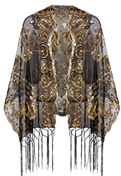 BABEYOND Pailletten-Schal für Damen, 1920er-Stil, Fransen, Abendumhang, Hochzeit, Braut-Schal, Schal für Abendkleider, Party