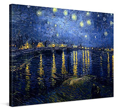 PICANOVA – Vincent Van Gogh Starry Night Over The Rhone 40x30 cm – Bild auf Leinwand – Leinwandbild – Premium Leinwanddruck – Kunstdruck Auf 2cm Holz-Keilrahmen Für Schlaf- Und Wohnzimmer