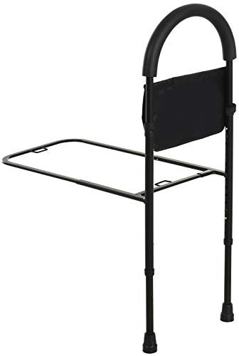 HOMCOM Haltegriff für Bett zum Liegen und Aufstehen mit höhenverstellbarer Bettschiene, mit Schnallenriemen und Tasche, 72 x 36 x 86 – 110,5 cm, Schwarz