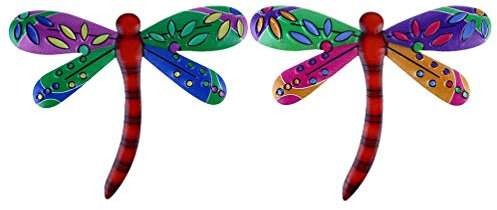 YARNOW 2 Stücke Libelle Wanddeko Metall Wandkunst Garten Schmetterlinge Deko Wohnzimmer Wanddekoration 3D Wandskulptur Landhaus Balkon Terrassen Deko Eisen Gartendeko Tiere (Grün, Lila)