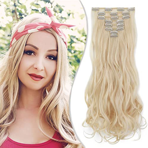 SEGO Clip in Extensions 8 Teile Set 18 Clips Haarverlängerung 60cm Haarteil Synthetische Gewellt Naturliche Gebleichtes Blond