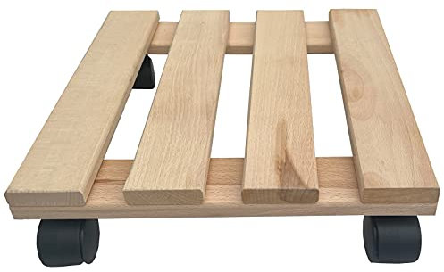 1 support à roulettes carré 30 x 30 cm – Charge maximale : 120 kg – En bois de hêtre – Stable et robuste – Pour pots de fleurs, meubles et objets lourds