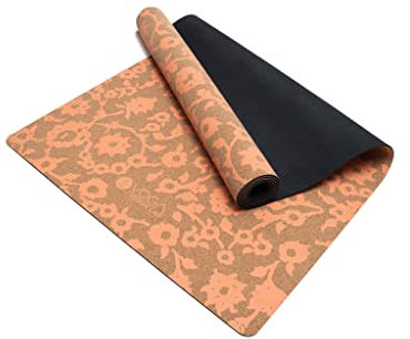 Yoga Design Lab Die Kork Yogamatte | Umweltfreundlicher Luxus | Ideal für Hot Yoga, Power, Bikram, Ashtanga, Schweißtreibende Workouts | Inklusive Tragegurt! (Floral Batik Coral, 1.5mm)