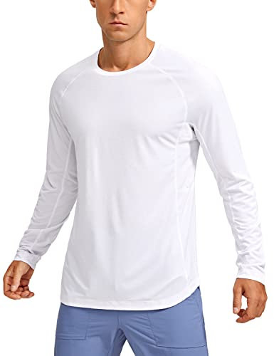 CRZ YOGA Leichte Langarm-T-Shirts für Herren schnell trocknend Rundhals-Sweatshirt Workout Training Fitnessstudio Weiss L