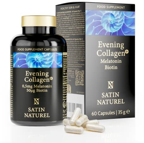 Satin Naturel Complément Alimentaire Femme - Collagène Marin + Acide Hyaluronique + Mélatonine + Biotine + Magnésium – Cheveux, Ongles & Peau Renforcés, Sommeil Réparateur