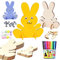 10 Stück DIY Osterhase Deko,Hasen aus Holz zum Bemalen,Osterhase Kinder Bastelsets,Holzanhänger Ostern Deko mit Bunte Mini Kulleraugen und Aquarellstifte,Ostern Holz Hase Bastelzubehör Dekorationen