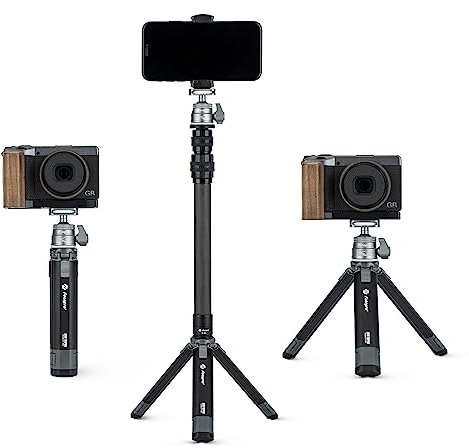 Fotopro Mini Camera Tripod with Carbon Fiber 2 Section Center Cloum 360 Degree Ball Head Extendable Portable Small Desktop Tripod for iPhone DSLR Camera,Max Height 90 CM,Load up to 3Kg
