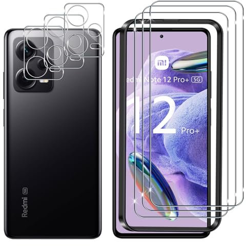 Lutree 3+3 Piezas Protector de Pantalla para Xiaomi Redmi Note 12 Pro Plus 5G/Note 12 Pro+ 5G con Protector de Lente de Cámara y Marco Instalación, 9H Anti-Arañazos Libre de Burbujas Cristal Templado