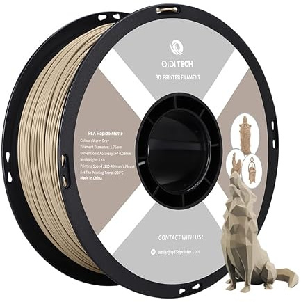 QIDI TECH Matte-PLA-Filament 1.75mm, 1kg, Geeignet für Hochgeschwindigkeitsdruck, 3D Druck Filament für die meisten FDM 3D Drucker, Matte Warm Grau