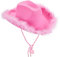 Niceyoeuk Cowgirlhut, Cowboyhut für Damen, flauschige Federkrempe, Cowboyhut für Urlaub, Kostümparty, Spielverkleidung, Halloween, Cosplay (Pink 01, 32 x 42 x 18 cm)