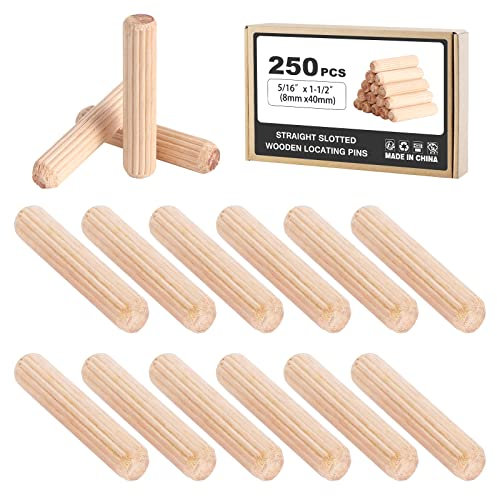 Mynoozi 250 Pcs Chevilles en Bois, Goujons Chevilles en Bois, Goujon Bois 8mm, Cheville de Meuble, Cheville Bois, Goujons de Bois pour Meubles Boiseries Projets D'Artisanat (8x40mm)