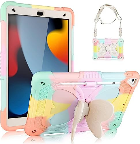 DreamerX Schutzhülle für iPad 10.2 9. / 8. / 7. Generation, iPad Air 3. Generation 26,7 cm (10,5 Zoll) 2019 für Mädchen, niedlicher Kawaii-Mädchen-Schmetterling, Silikon, Schutzhülle mit Ständer,