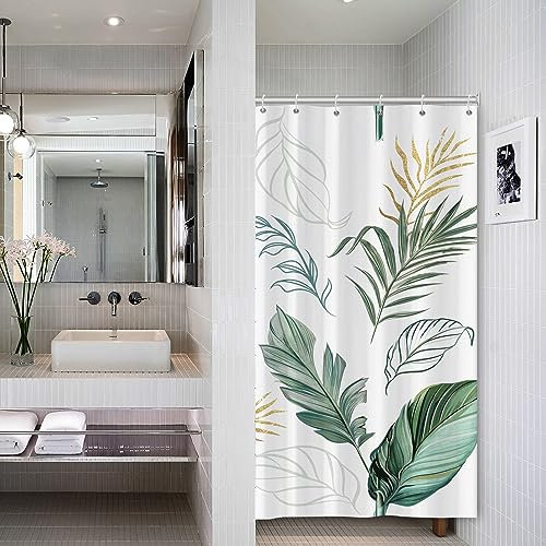 Petit Rideau de Douche Rideau de Douche Motif Plante Aquarelle Feuille Verte Rideau de Douche Chic Feuilles d'or pour Baignoire élégant décoratif 92x183cm