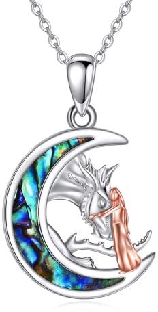 YAFEINI Drachen Kette Mädchen Drachen Anhänger Halskette 925 Sterling Silber Mond Drachen Schmuck Geschenke für Mädchen Damen(Drachen kette Mädchen 3)