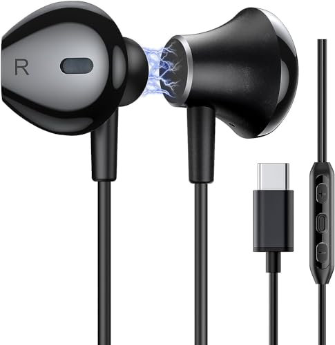 WYHOO Cuffie USB C per Samsung Galaxy S23 Ultra S22 S21 FE S20 Z Flip 3 Fold 4 A53 A54 Cuffie Type C con Microfono Hi-Fi Stereo Auricolari USB C In-Ear con Filo per iPhone 15, Google Pixel 8 7