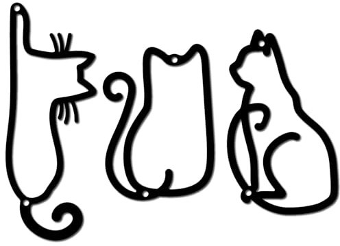 CREATCABIN Katze Metall Wanddekoration Draht Wandkunst Eisen Wandschilder Hängende Ornament Skulptur Für Balkon Garten Zuhause Kaffee Bar Wohnzimmer Schlafzimmer Küche Innendekoration Schwarz 20x10cm