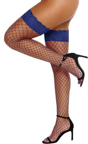 RSLOVE - Medias autofijantes para mujer, medias de muslo, medias con encaje antideslizante, silicona, azul marino, Talla única