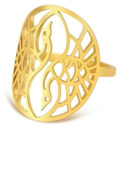 Gu Feng Kranich-Vogel-Ring Frauen Edelstahl-Gleichgewicht Yin Yang Verstellbarer Ring Orientalisches Zen Spiritueller Yoga-Schmuck Valentinsgeschenk